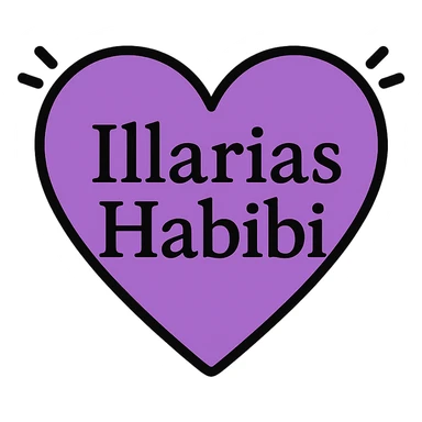 purple heart with black accents, displaying 'Illarias Habibi' in elegant lettering sticker