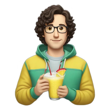 josh brener from silicon valley in hoodie holding Piña colada sticker