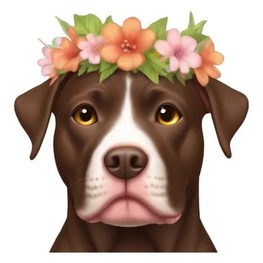 Pitbull chocolate lab mix chestnut colored with a flower crown sticker