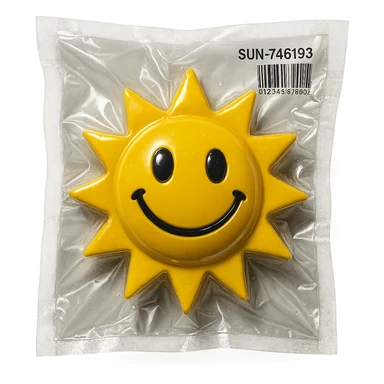 smiling sun with shiny highlights in vacuum-sealed style sticker