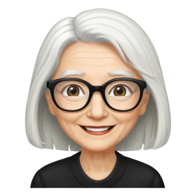 femme ridée avec de long cheveux blanc et des lunettes rectangles noir sourrir sticker
