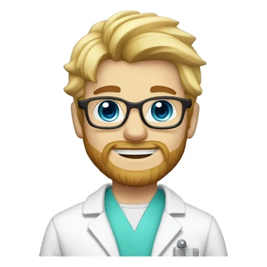 blonde dentist with fair skin, little beard, wearing a lab coat and called Leonardo Hammey sticker