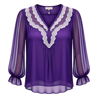 Realistic womens royal plum sheer blouse, detailed lace
 sticker