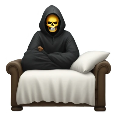 A man sitting on a pillow with the grim reaper behind him  sticker