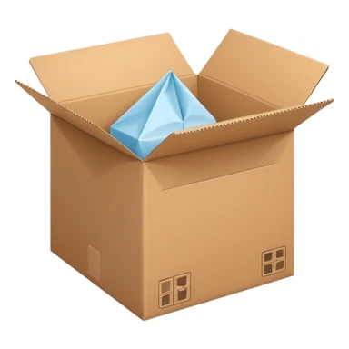 Generate a realistic emoji-style icon of the an open package which is empty and air is coming out of it. sticker