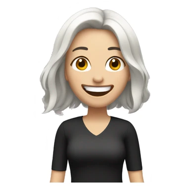 A white woman with black shoulder length hair laughing sticker