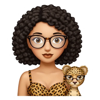 A women who wears glasses with a black curly hair, in a leopard print dress sweetheart neckline  sticker