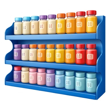 Japanese brand creams displayed on a storage shelf, arranged with horizontal variation and vertical consistency. sticker