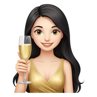 Smiling girl with long dark hair and bold eyelashes holding champagne glass sticker