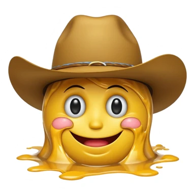 A yellow smiley face melting into a puddle. 

The eyes and mouth slip down the face, yet still maintain a distorted smile. The face is wearing a cowboy hat. sticker