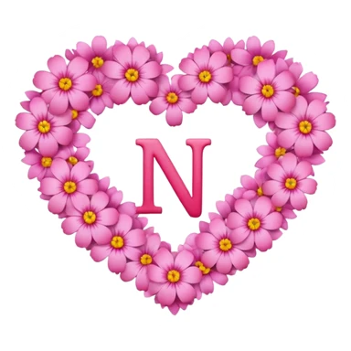 Heart shape of many this flower 🌸 inside it N letter sticker