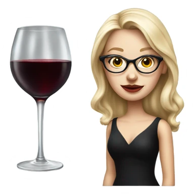 Blonde White girl in black Elegant dress wearing glasses with red wine, HYPER REALISTIC sticker