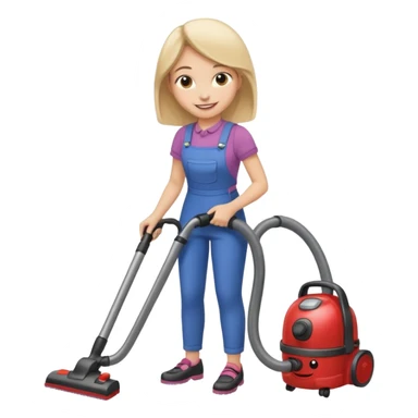 girl vacuuming with a big smile sticker