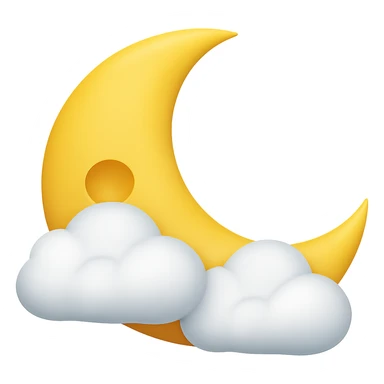 Add fluffy clouds partially covering the half moon. Keep the background transparent. sticker