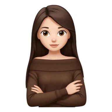 красивая девушка накрашенная брюнетка с длинными прямыми волосами в темно-коричневой кофте со спущенными плечами sticker