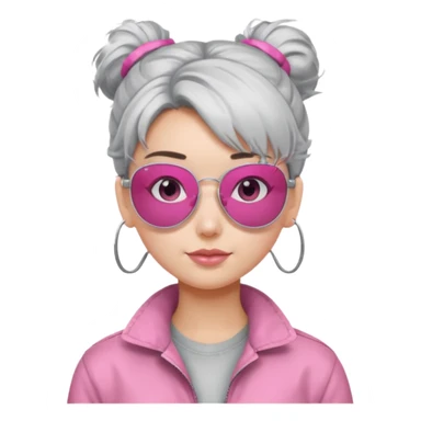 Girl with silver messy hair bun with pink aviators sticker