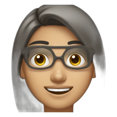 mujer sonrriendo blanca con los ojos achinados, y cabrllo negro  sticker