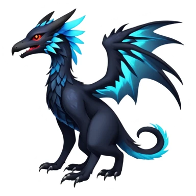 Black Dark Exotic Beaked Feathery Nocturnal Neon-glowing Abyssal Nightly Abyss-Cat-Gryphon-Salandit-Nargacuga-Silvally-Vernid-Sergal-Fakémon-Hybrid-Creature (full body) sticker