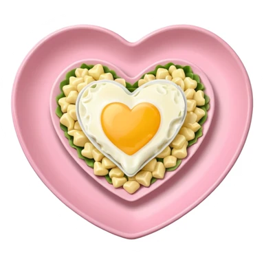 egg salad in a light pink heart shaped plate sticker