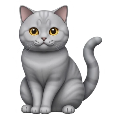 cinematic-[British shorthair cat]-realistic-full-body-sitting-emoji,-tail-curled-playfully-around-its-paws,-head-tilted-dramatically,-sleek-[grey]-fur,-simplified-yet-hilariously-adorable-features,-highly-detailed,-glowing-with-an-almost-sarcastic-glow sticker