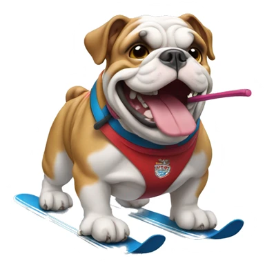English bulldog skiing sticker