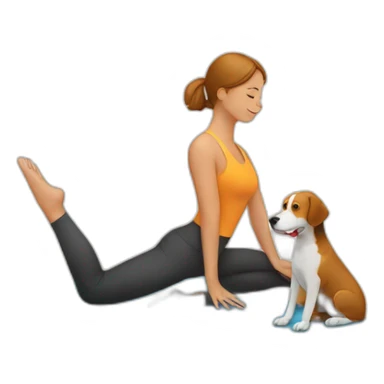 A woman doing yoga next to a beagle sticker