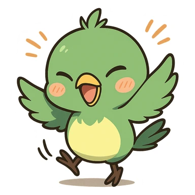 green chibi anime bird dancing, joyful and energetic, chibi anime style sticker