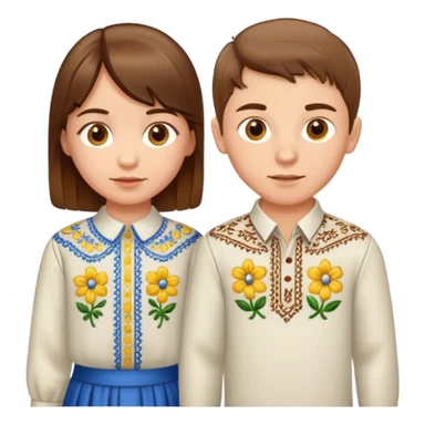 A Ukrainian girl with brown hair in an embroidered shirt and a Ukrainian boy in an embroidered shirt sticker