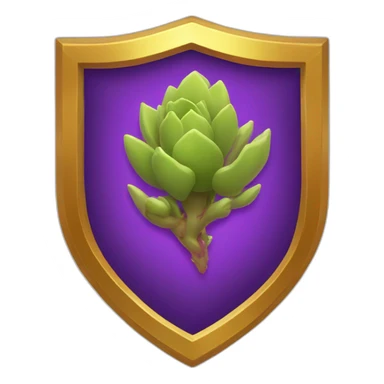 purple shield with a gold border and a sprouting gold and red succulent at the centre sticker