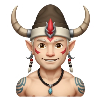 Man white skin with horned hat — tribal tattoos, smirk. sticker