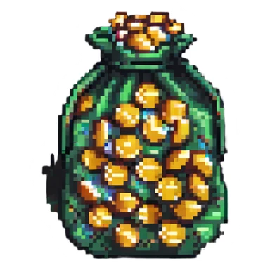 pixel art money bag with coins around sticker