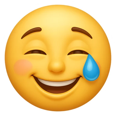Edit the classic yellow emoji face to make the smile slightly brighter and add a single tear in one eye, keeping the cheerful but weary expression. No background. sticker