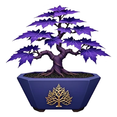  small short cascading black indigo bonsai pot plant purple  filigree-leaf maple with triangular angular multi-hexagon faceted asymmetrical originally shaped body  sticker