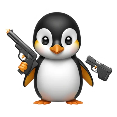 Penguin holding a gun and shooting a baby penguin sticker