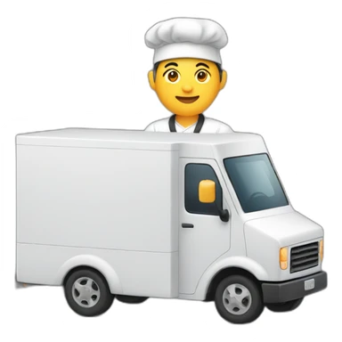 asian chef with toque by a box truck sticker