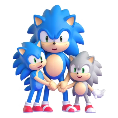 Sonic the Hedgehog, baby Sonic, and Silver the Hedgehog holding hands together sticker