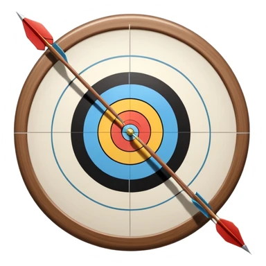 A professional recurve bow with an arrow nocked, ready to be released. The target features concentric rings, placed at a distance. The emphasis is on the bow, arrow, and target, highlighting the precision, focus, and skill involved in competitive archery. sticker