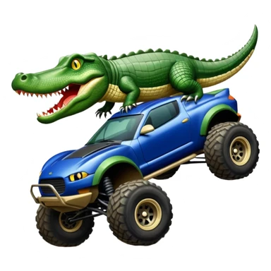Dirty Joke’s Midnight-blue Local Motors Rally Fighter off road race car being driven by a five foot tall alligator over a dirt ramp  sticker
