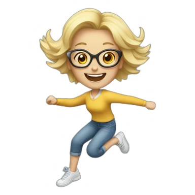 jumping happy blonde girl with glasses sticker