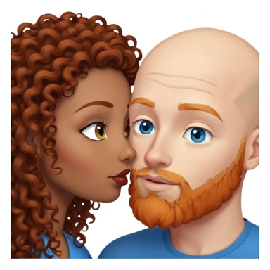 Bald white male with ginger beard and blue eyes kissing indian brown woman with jet black curly hair sticker