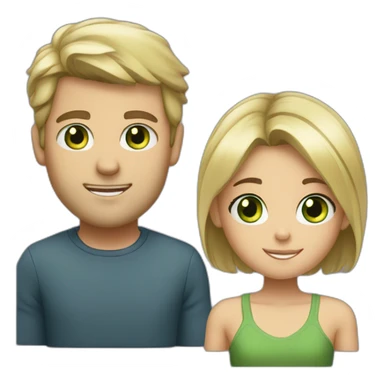 Tall blond guy with Green eyes and small brunette girl with brown eyes sticker