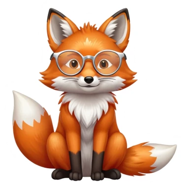 A kind fox with shimmering fur, a glowing tail, a silver star on its forehead, and round glasses, sitting with its front paws together in a thankful gesture. 🦊🙏 sticker