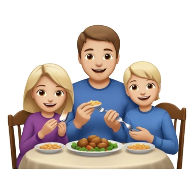 Family eating dinner and laughing together. Husband, wife, boy and girl (4 years old each) sticker