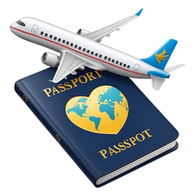 passport and airplane tickets, Apple emoji style, colors #173e12 and #c1a793, no text sticker