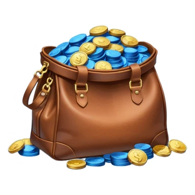 leather bag on top of blue coins stack sticker