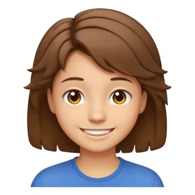 face of young person with short tousled brown hair, light skin, smiling expression, emoji style sticker