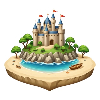 A huge island with trees boats and sand in the middle there is a huge beautiful castle sticker