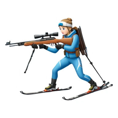 An icon showing a snowy landscape with pine trees, mountains, and a clear sky with a biathlete aiming a rifle in the foreground, wearing winter gear and skis. Transparent background emphasizes the precision, endurance, and beauty of this winter sport. sticker