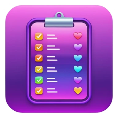 create a checklist in purple neon with mixed gradeient colour with bright shine sticker