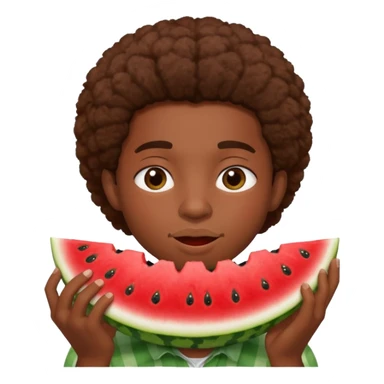 Black person eating watermelon with cotton sticker
